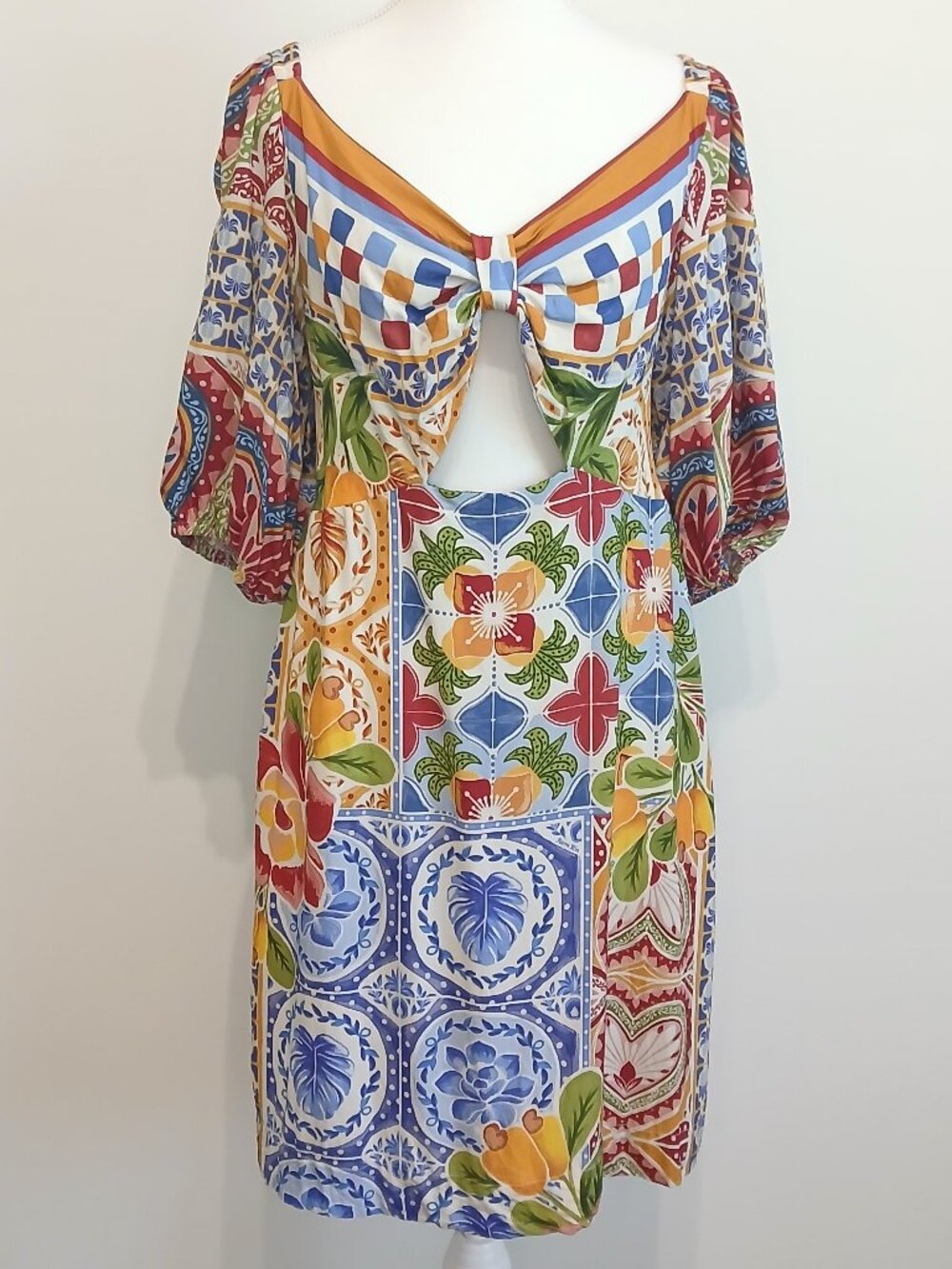 Farm Rio Vestido Mania de Azulejo (Tile Mania Mini Dress) Size GG/XL - Picture 2 of 9